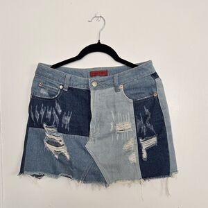 Patchwork Denim Mini Skirt